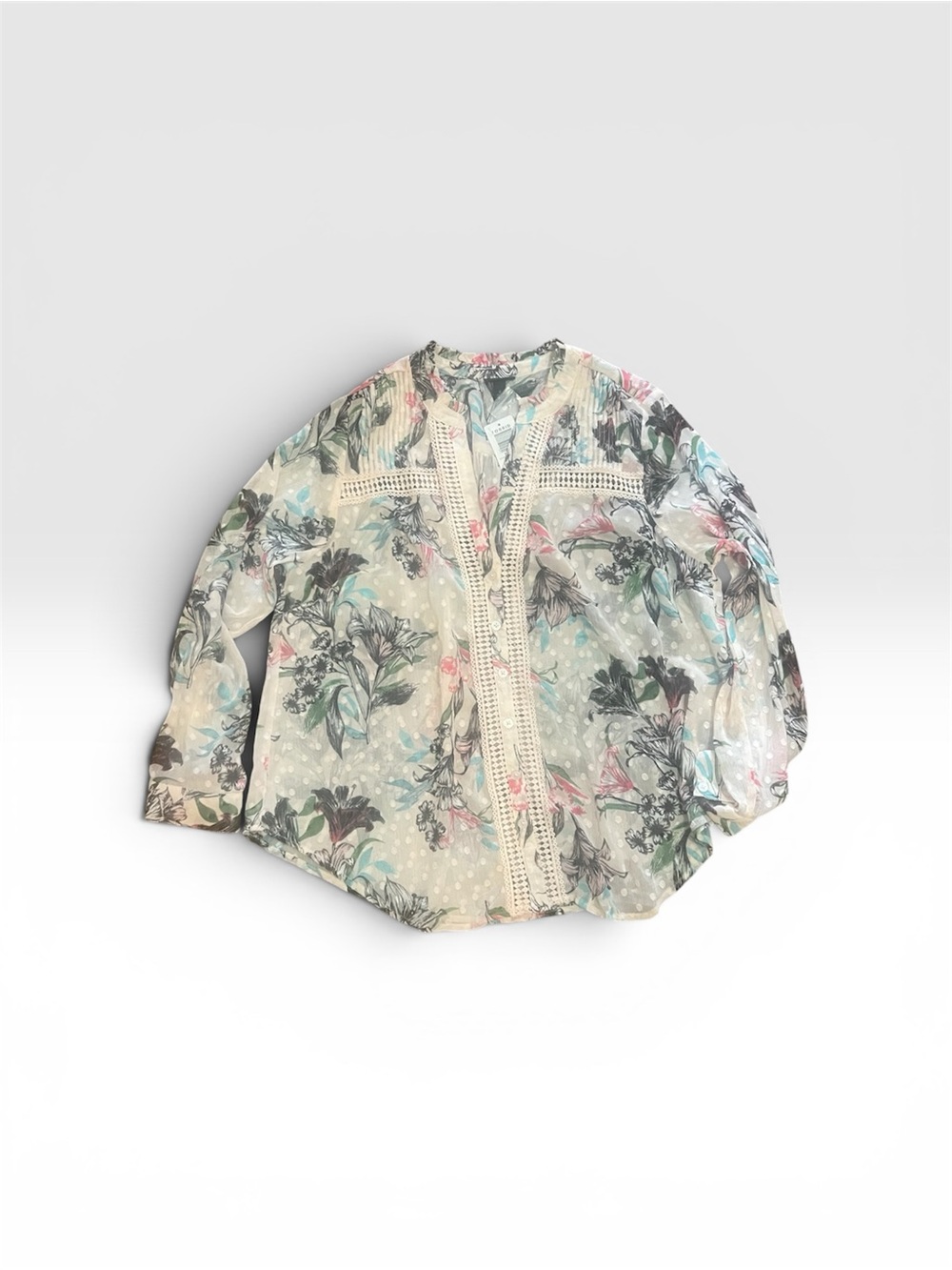 torrid Pastel Floral Long-Sleeve Blouse in Cream, Pink, Blue